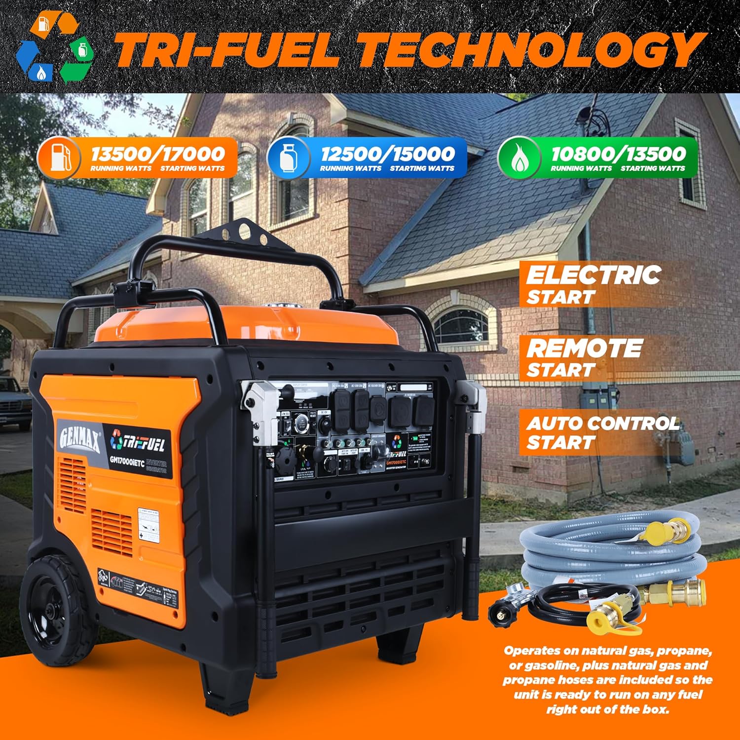 GENMAX GM17000iETC Inverter Generator with 2 wire auto start / stop (TRI FUEL)